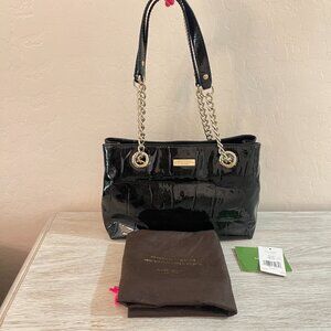 Kate Spade Satchel Shoulder Bag Helena Knightsbridge Black Croc Gold Chain
